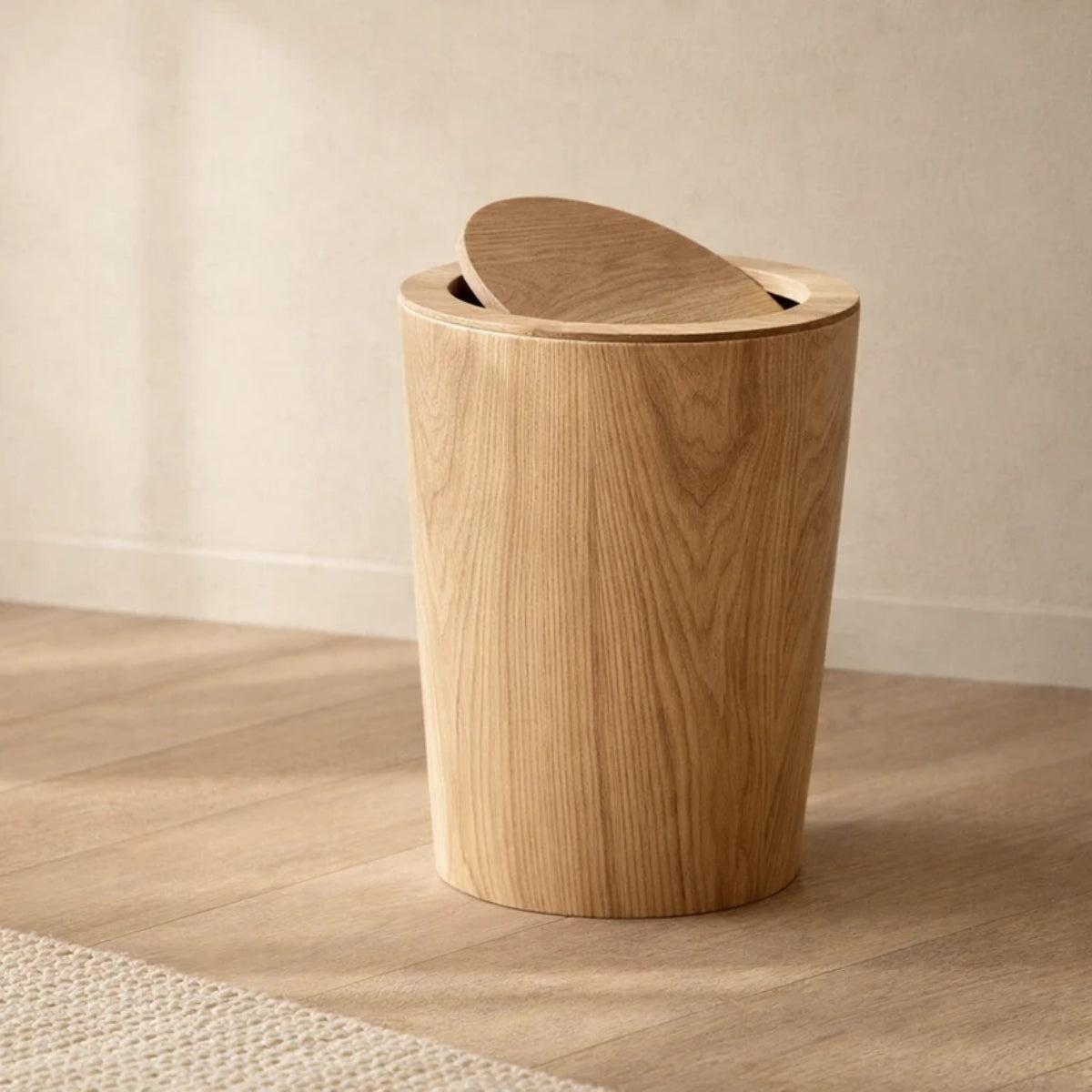 Wood Styled Garbage Can With Rotating Lid And Dual Layer